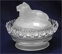 Frosted Lion cvd dish - clear - signed IG