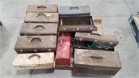 Pallet:  10 old toolboxes, some w/misc tools/hdwre