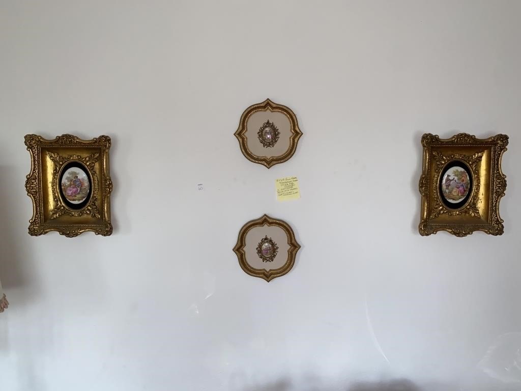 (4PC) FRAMED HAND-PAINTED PORCELAIN INSERTS