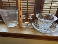 Crystal Cut Glass Vase, Candle Holders, Bowls
