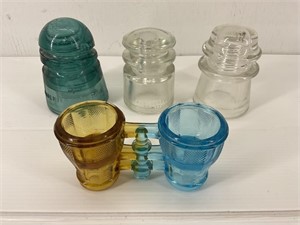 Antique Glass Insulators, Aqua, & 2-Clear Glass