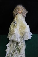 Vintage Porcelain Wedding Doll w/Chair