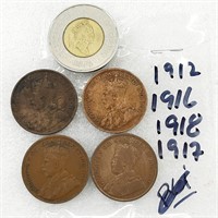 4 pièces GROS SOUS du CANADA 1912-1916-1917-1918