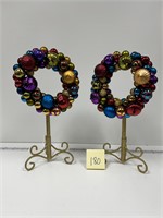 Christmas Ornament Wreaths on Gold Stands