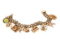 14K Gold Charm Bracelet w Nine Charms