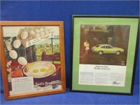 2 old framed ads (ford pinto & swifts eggs)