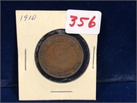 1910 Canadian Large one cent piece