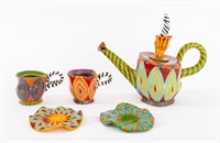 Jane E. Pate Art Pottery Tea Set for Two