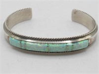 NAVAJO STERLING BRACELET INLAID GILSON OPALS