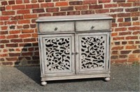 2 over 2 Painted Cabinet w/ open scroll work on