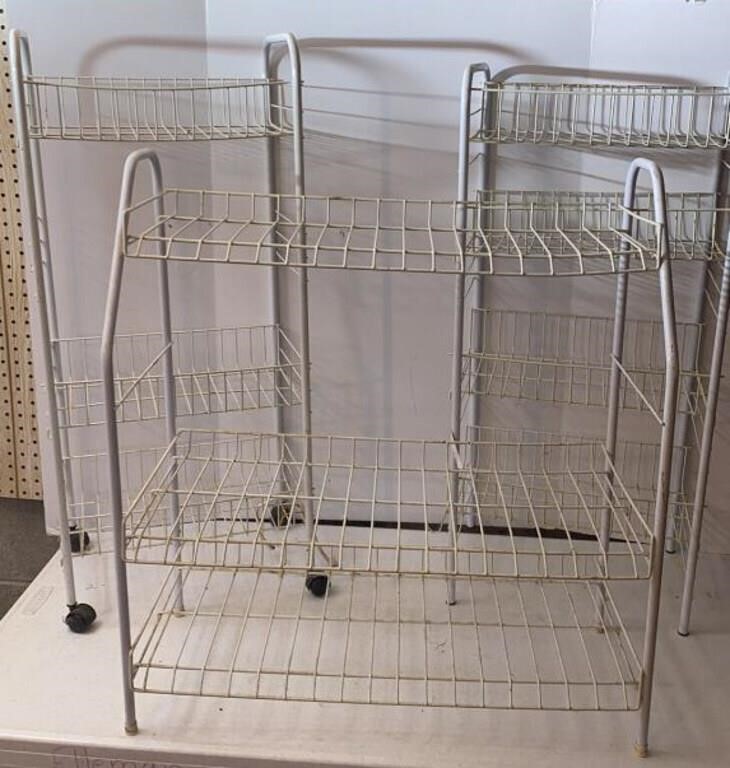 Wire basket shelves on casters