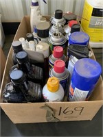 Box of oils, sprays W.D. etc.