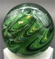 Large MCM Green Swirl Art Glass Paperweight