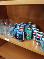 Lot of vintage cans and glasses