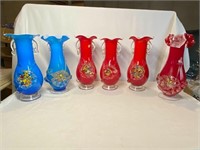 7 Red & Blue Glass Vases