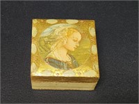 SMALL WOODEN FLORENTINE TRINKET BOX W/ HINGED LID