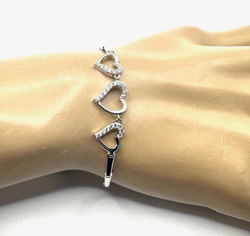 Sterling Silver Austrian Crystal Heart Bracelet