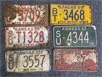 (6) Kansas License Plates : 1957, 1959, 1962,