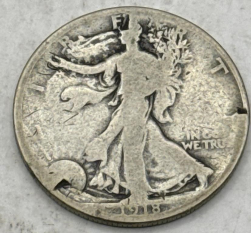 (KC) 1918 Silver Walking Liberty Half Dollar Coin