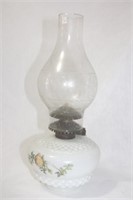 Vintage 1920s oil lamp with green yellow design