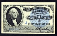 1893 Columbian Exposition Ticket Washington