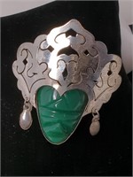 1949's Sterling Silver Mexican Green Onyx Mask