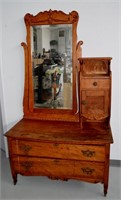 Antique  Dresser With Mirror & Bonnet Drawer