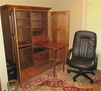 Oak Armoire Design Desk Unit with Fold Out Table,