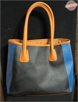Neimann Marcus Blue on Black Leather Tote