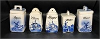 5 Pc. Vintage Delft Small Canisters