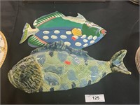 Pair Of Decorative Fish, Metal + Ceramic