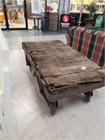 Antique wood cart steel wheeled
