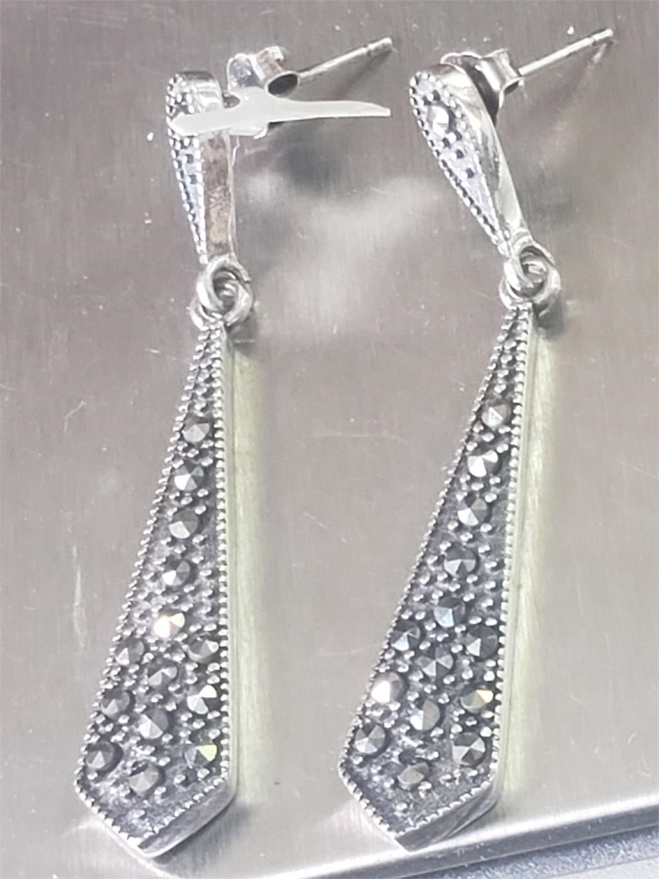 New Sterling Silver Marcasite Dangle Earrings