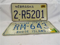 (2) 1980s State License Plates Nebraska & Rhode