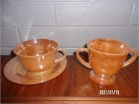 Fire King Peach Luster, 9 Saucers, 4 cups