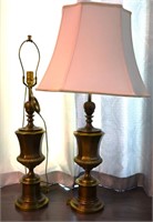 Pair of Brass Lamps - 1 Shade