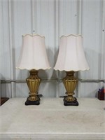 2 BRASS LAMPS WITH SHADES - 31"