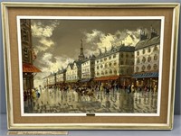 French Street Scene Oil Painting on Canvas