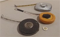 Three Vintage Measuring Tapes Incl. Stanley 100ft