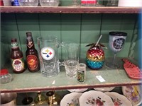 Vintage beer bottles, Steeler beer glass, other