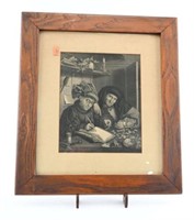 Antique framed black and white lithograph 16”