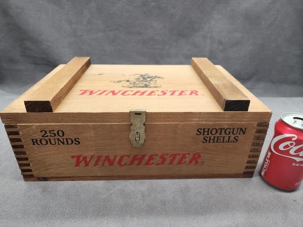 Contemporary wood Winchester ammo box. 26" L x 6c