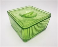 RARE DEPRESSION URANIUM GLASS BUTTER DISH