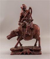 Chinese Wood Carved Man on Cow