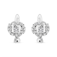 14K White Gold Diamond Halo Swirl Huggie Earrings