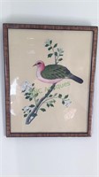 Framed cut out water color of a bird on a branch