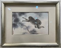 (AM) Oriental Framed Artwork Of Primates Appr