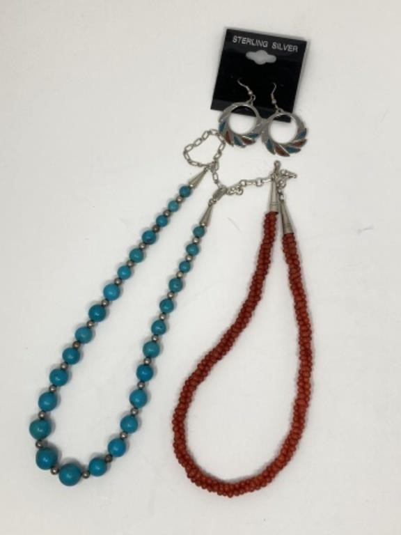 Sterling Turquoise/Coral Necklaces and Earrings