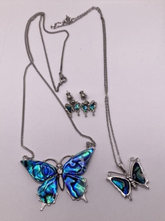 Butterfly Necklaces, Earrings and Sterling Brooch