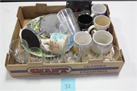 Box of misc household items, mugs
